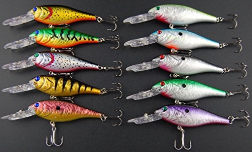 JSHANMEI Fishing Lures Hard Bait Minnow Swimbait Crankbait Jerkbait Popper Lure with Treble Hooks 3D Eyes Freshwater Saltwater Fishing Lures for Bass Trout Walleye Pike Catfish, 10pcs 3.9in - Image 5