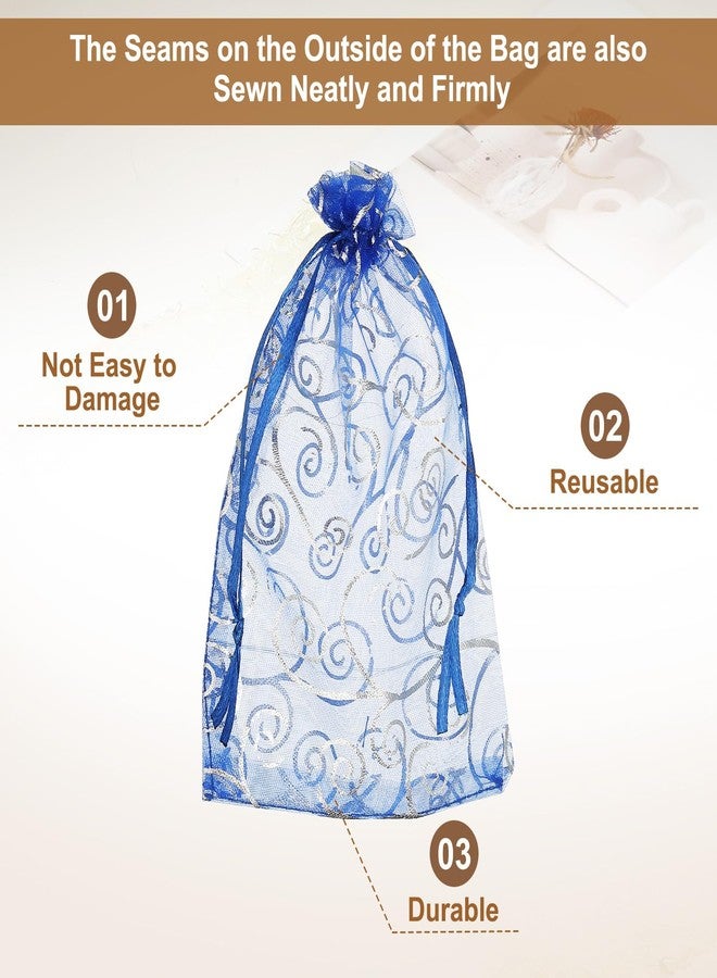 MECCANIXITY Organza Bags, 50Pcs 3.9x5.9 Inch Candy Mesh Bag with Drawstring Jewelry Gift for Party Favor Pouch Christmas Wedding Festival Small Gift, Blue-Silver - Image 4