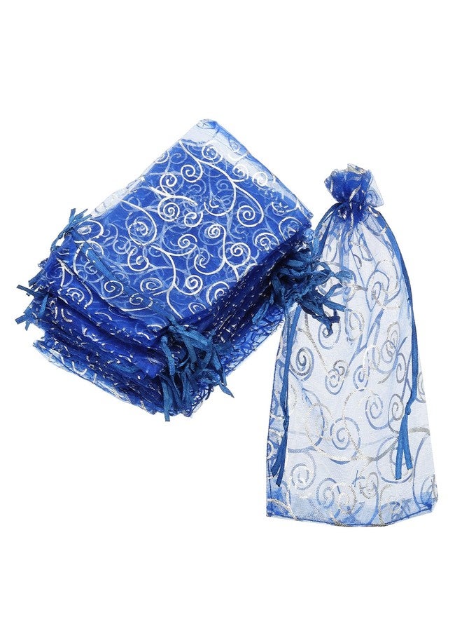 MECCANIXITY Organza Bags, 50Pcs 3.9x5.9 Inch Candy Mesh Bag with Drawstring Jewelry Gift for Party Favor Pouch Christmas Wedding Festival Small Gift, Blue-Silver - Image 1