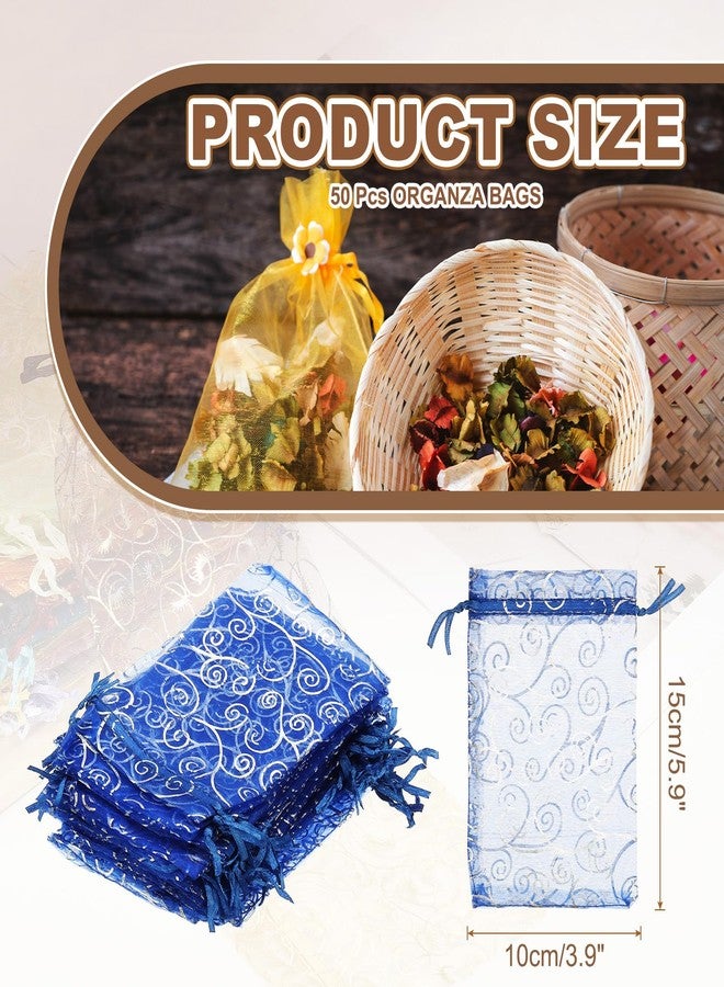 MECCANIXITY Organza Bags, 50Pcs 3.9x5.9 Inch Candy Mesh Bag with Drawstring Jewelry Gift for Party Favor Pouch Christmas Wedding Festival Small Gift, Blue-Silver - Image 2