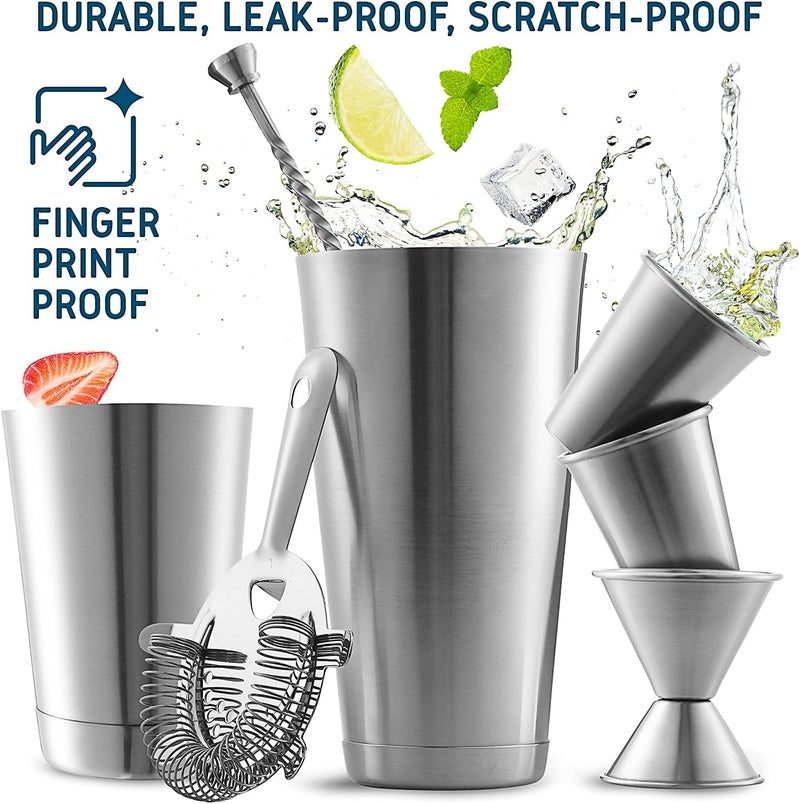 EATEX Bar Set Cocktail Shaker Set, Stainless Steel Mixology Bartender Kit, 16 Piece Cocktail Kit, Silver Cocktail Set, Bar Tools: 30oz Martini Shaker, Muddler, Bar Kit Cocktail Book, Jigger and Pourers - Image 5