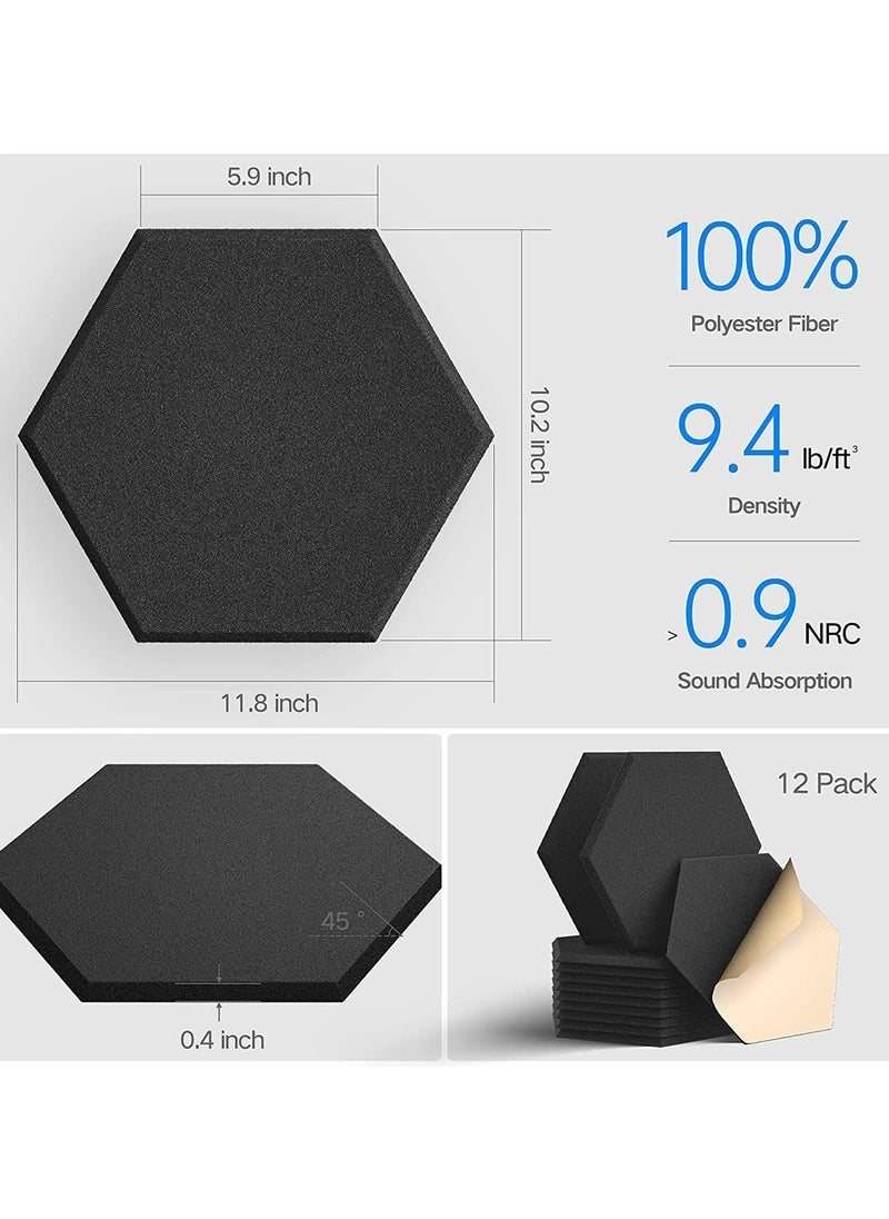 Jorunb - 12 Pack Acoustic Panels Sound Proof Foam Panels, Hexagon Soundproof Wall Panels Decorative Wall Panels Sound Absorbing Panels for Studio Office Home,Black - Image 1