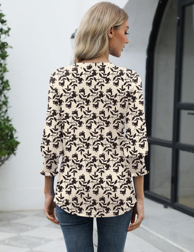 LOMON Plus Size Top for Women Business Casual Outfits for Women 3/4 Sleeve Ladies Tops and Blouses Apricot Black Floral XXL - Image 4