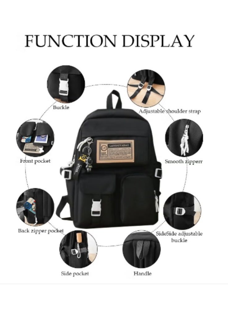 DUNISO Black Minimalist Schoolbag Multi - Piece Set | Sleek Design, Practical and Stylish - Image 4