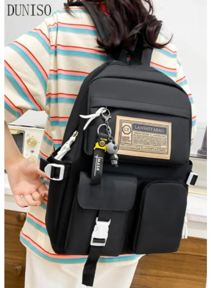 DUNISO Black Minimalist Schoolbag Multi - Piece Set | Sleek Design, Practical and Stylish - Image 2