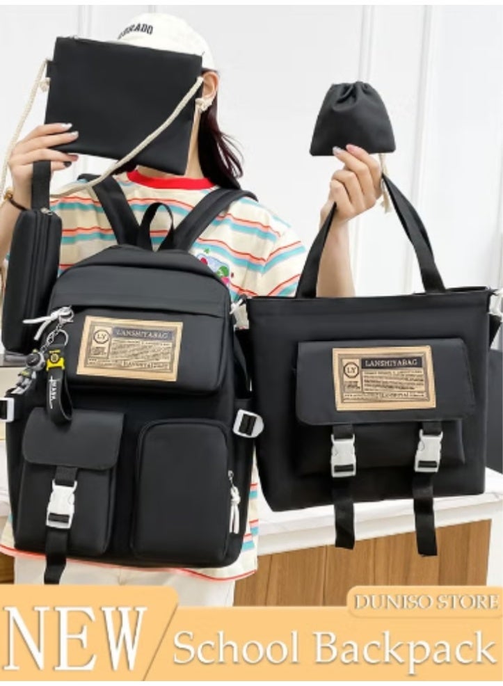 DUNISO Black Minimalist Schoolbag Multi - Piece Set | Sleek Design, Practical and Stylish - Image 1
