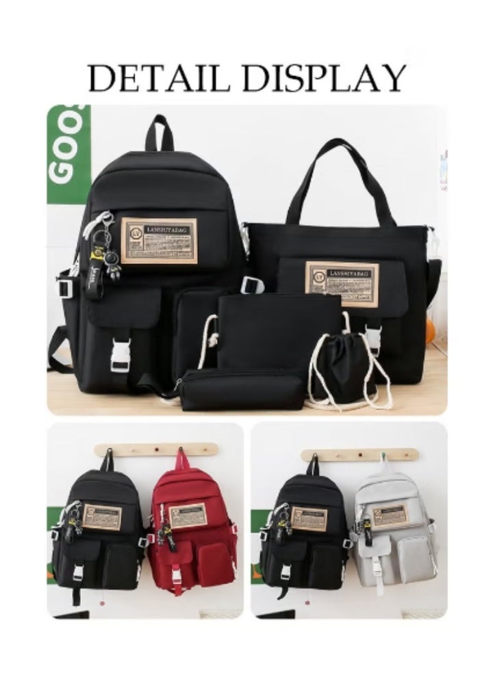DUNISO Black Minimalist Schoolbag Multi - Piece Set | Sleek Design, Practical and Stylish - Image 5