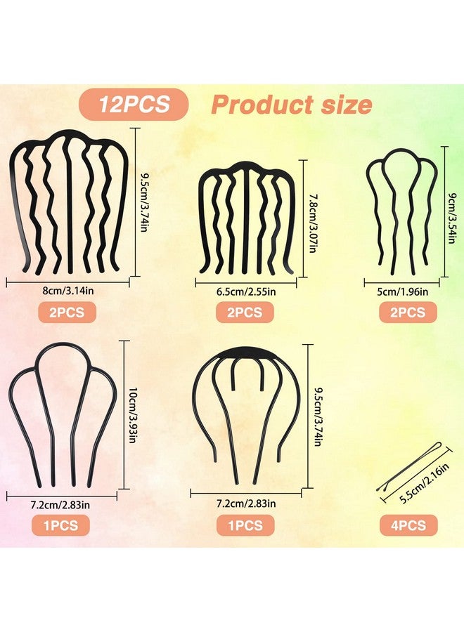 MIKIMIQI 12 Pcs Hair Side Combs For Women Accessories Hair Fork Clips For Updo Bun Ushape Hair Combs For French Twist Teeth Hair Pin For Women Girls Vintage Hair Styling Accessories - Image 2