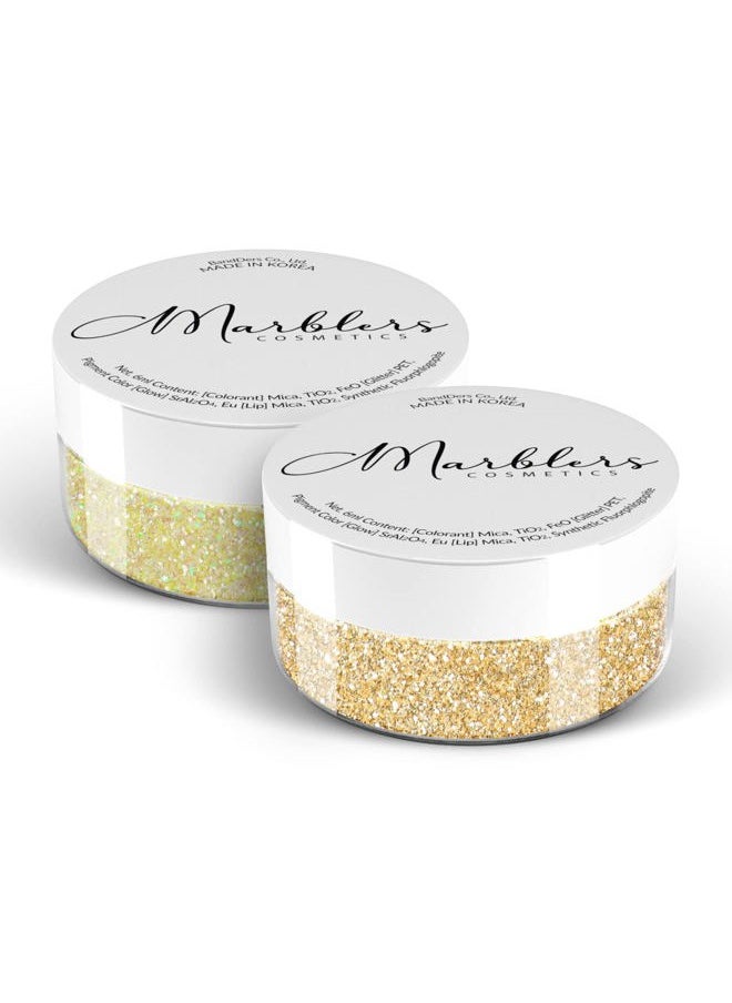 MARBLERS Cosmetic Grade Fine Glitter Duo [Unicorn Yellow & Silk Beige] 0.36oz (10g) | Non-Toxic | Vegan | Cruelty-Free | Eyeshadow, Nail Polish, Nail Art | Festival, Rave & Party Makeup | Body & Face  - Image 1