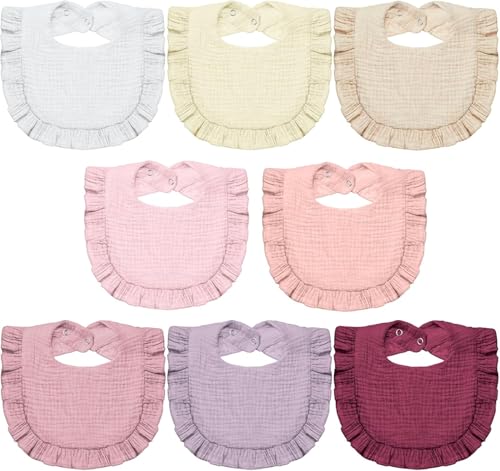 Lictin Muslin Bibs for Baby Girl - 8 Pack Baby Muslin Bibs Drool Bandana Cotton Neutral, Snap Muslin Bibs for Boys Girls Toddlers Infants Teething, Absorbent & Soft Pink Purple 0-24 months - Image 1