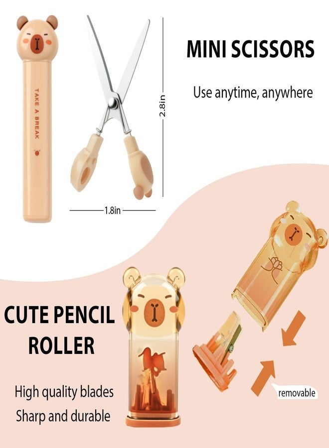 Daphilly Capybara Stationery Set,Cute Capybara School Supplies,Stationary Gift Set, Japanese Stationery Birthday GIFS, Includes Pencil Sharpener,Eraser, Correction Tape, Ruler, for Office School Supplies - Image 3