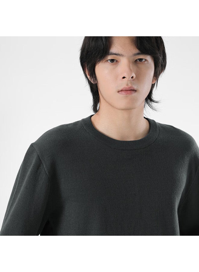 Markless Men's Sweater Autumn Winter Lenzing Lyocell Smooth Knit Casual Crew Neck Pullover Base Shirt 3760 Deep Space Gray M - Image 3
