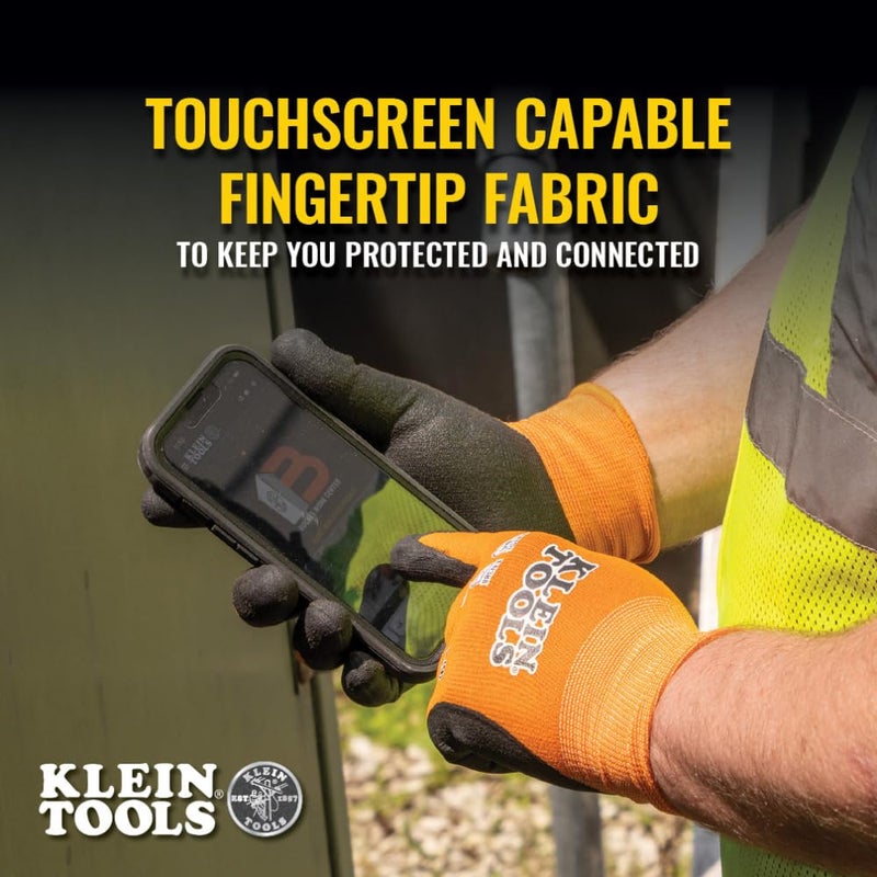 Klein Tools 60580 Work Gloves, Knit Dipped Cut Resistant ANSI A1 Nitrile Coated Gloves, Nylon-Spandex, Touchscreen Capable, Medium, 2-Pair - Image 3