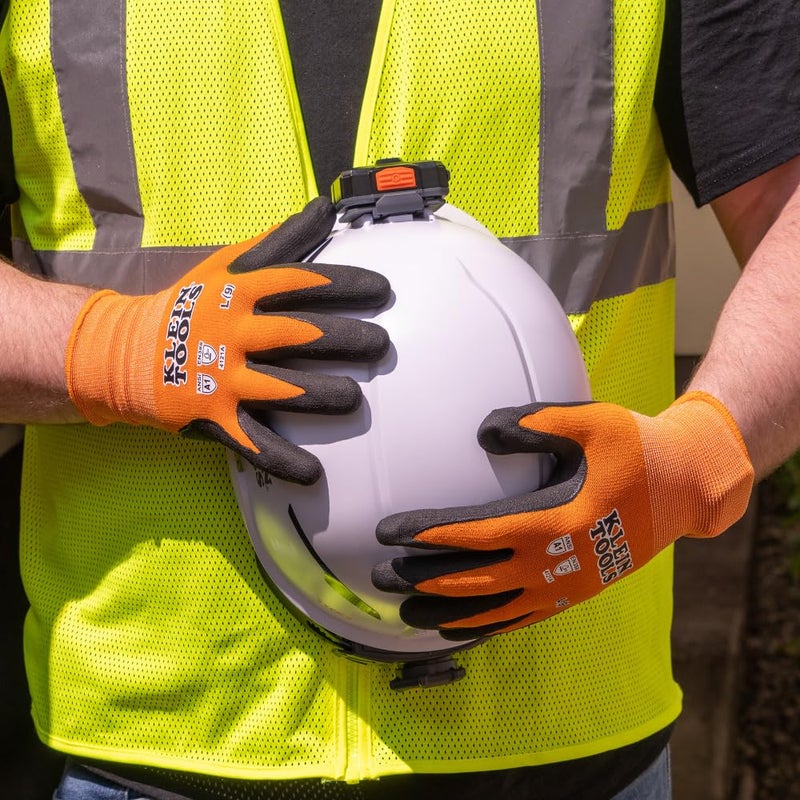 Klein Tools 60580 Work Gloves, Knit Dipped Cut Resistant ANSI A1 Nitrile Coated Gloves, Nylon-Spandex, Touchscreen Capable, Medium, 2-Pair - Image 4