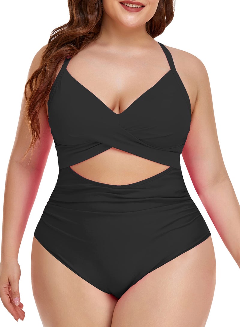 Eomenie Women's One Piece Swimsuits Tummy Control Cutout High Waisted Bathing Suit Wrap Tie Back 1 Piece Swimsuit Black - Image 4