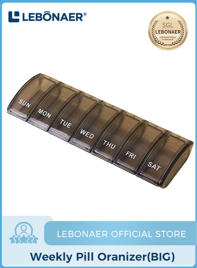 lebonaer Weekly Pill Organizer, Weekly Pill Box, 7 Day Pill Case, Oversize Daily Medicine Pill Dispenser, Daily Pill Cases for Pills/Vitamin/Fish Oil/Supplements (Grey) - Image 1