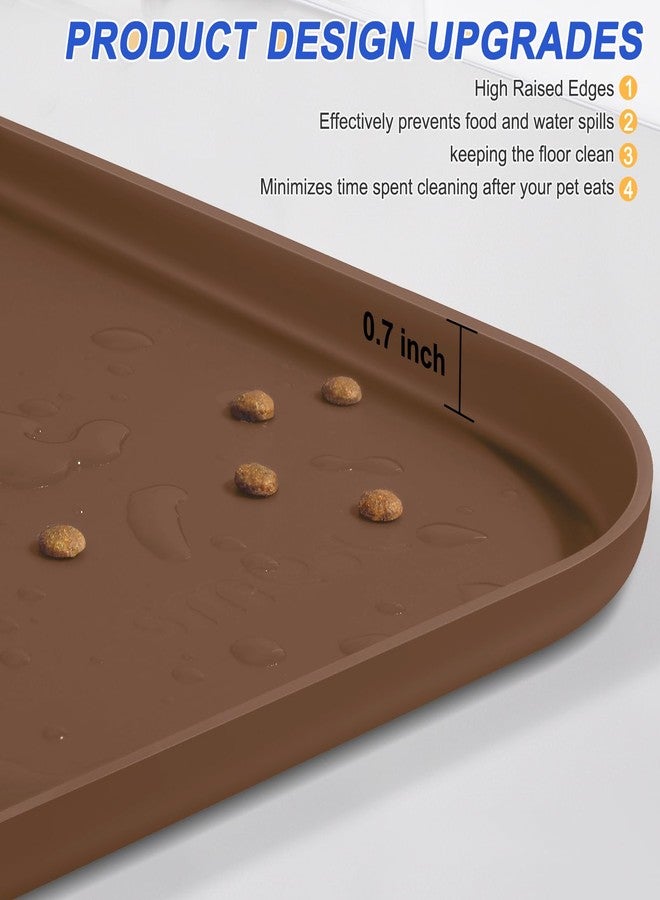 SMILOOL Silicone Pet Feeding Mat with Raised Edge for Food and Water, Dog Bowl Mats, Cat Bowls Placemat with High Lip for Floor Waterproof, Rubber Tray for Cats and Dogs 19 x 12 x0.7 Brown - Image 4