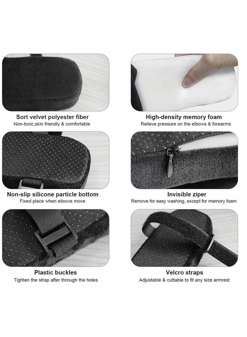 SOLARAE وسائد مسند الذراع للكرسي، عبوة 2 وسادة مسند ذراع مبطنة مع وسادة كوع من الذاكرة لتخفيف ضغط الساعد، أغطية كراسي للكرسي المكتبي، الكرسي المتحرك، الكرسي المريح (أسود) - Image 3
