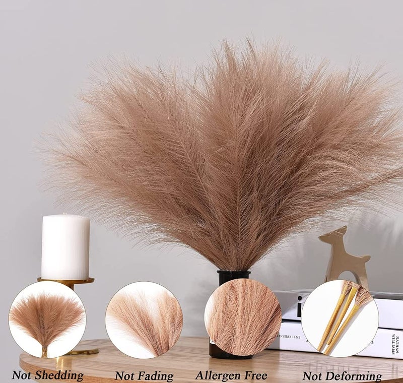 VRB Dec ™ (عبوة من 3) زهور صناعية صغيرة من عشب البامباس الوهمي | زهور صناعية للزهور | عناصر ديكور لزهور غرفة المعيشة، المكتب، غرفة النوم، طاولة الشرفة، ديوالي (بني) - Image 4