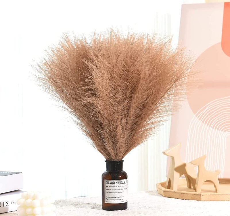 VRB Dec ™ (عبوة من 3) زهور صناعية صغيرة من عشب البامباس الوهمي | زهور صناعية للزهور | عناصر ديكور لزهور غرفة المعيشة، المكتب، غرفة النوم، طاولة الشرفة، ديوالي (بني) - Image 1
