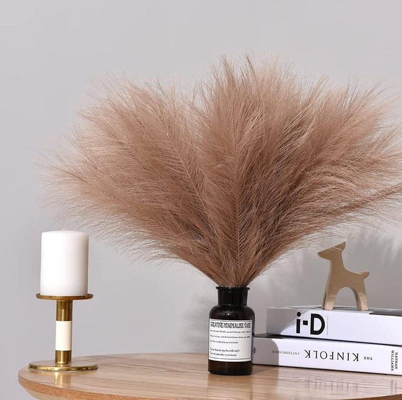 VRB Dec ™ (عبوة من 3) زهور صناعية صغيرة من عشب البامباس الوهمي | زهور صناعية للزهور | عناصر ديكور لزهور غرفة المعيشة، المكتب، غرفة النوم، طاولة الشرفة، ديوالي (بني) - Image 2