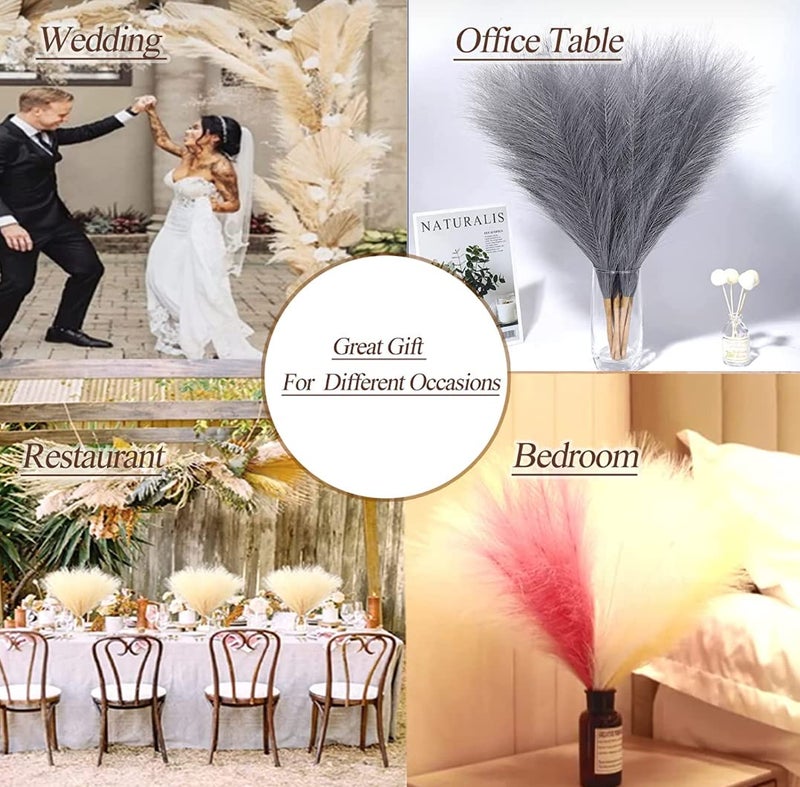 VRB Dec ™ (عبوة من 3) زهور صناعية صغيرة من عشب البامباس الوهمي | زهور صناعية للزهور | عناصر ديكور لزهور غرفة المعيشة، المكتب، غرفة النوم، طاولة الشرفة، ديوالي (بني) - Image 5