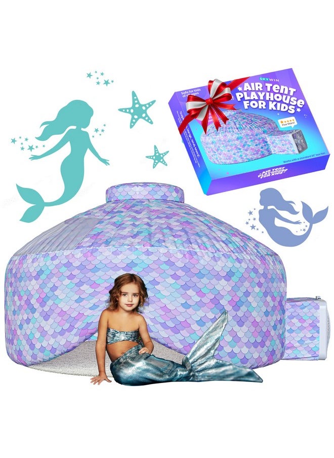 Skywin - Air Tent Fort For Kids, Inflatable Tent For Kids Playhouse Fan Tent (Mermaid) - Improved Blow Up Fort, Sets Up And Stores Away In Seconds (Fan Not Included)  - Image 1