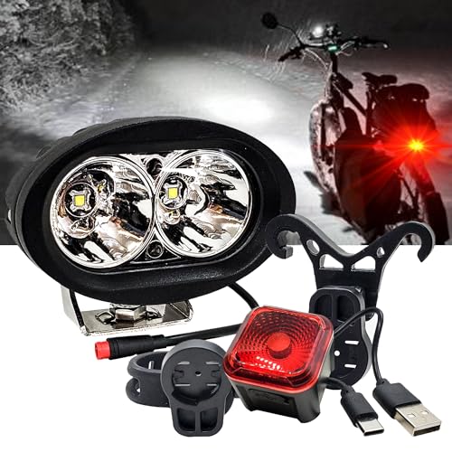 OZ-USA E-Bike High-Output White LED Headlight & USB Rechargeable 4-Mode Smart Sensor Brake Light 12V - 60V Compatible with Vamoose Mammoth Rad Power Bikes RadMini RadRover RadExpand RadRunner - Image 1