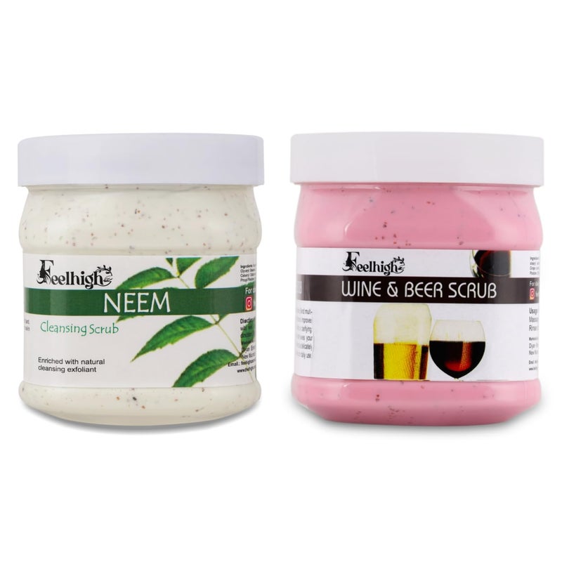 FEELHIGH Combo Neem Face Scrub 500ml with Natural Neem Extract  Wine and beer Scrub 500ml  Pack of 2 for Men and Women Facial Kit - Image 1