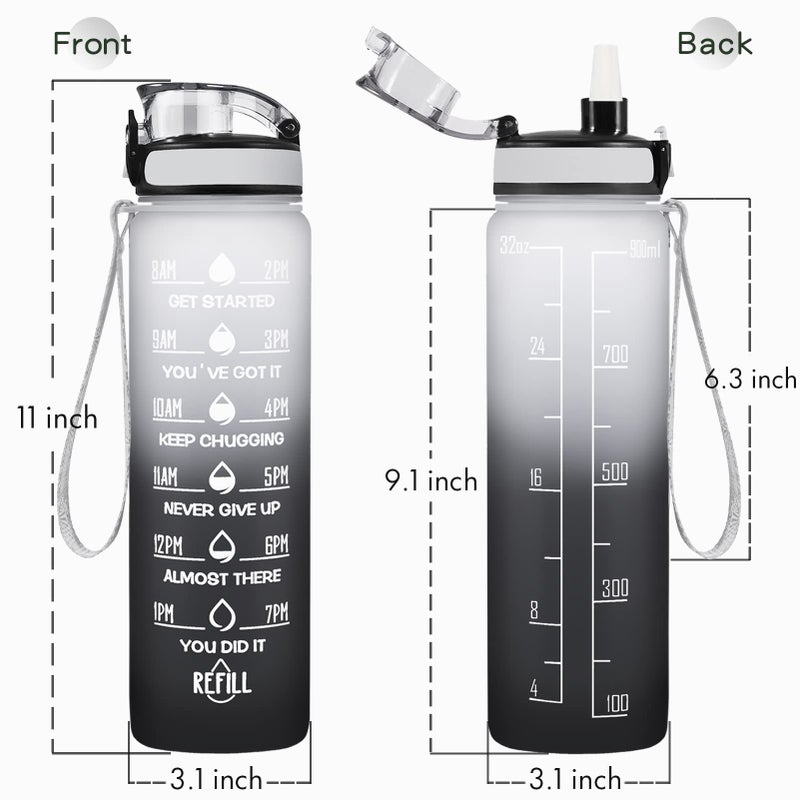 Enerbone 32 oz Water Bottle, Leakproof BPA & Toxic Free, Motivational Water Bottle with Times to Drink and Straw, Fitness Sports Water Bottle with Strap for Office, Gym, Outdoor Sports, Gray-Black - Image 3