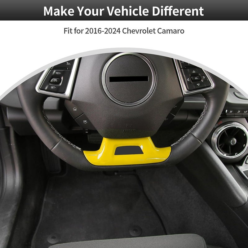 CheroCar for Chevrolet Camaro Steering Button Frame Interior Trim,Control Button Frame Decoration Cover for Chevry Camaro 2017-2026 Tape-On Car Custom Accent Interior Accessories(Yellow) - Image 2