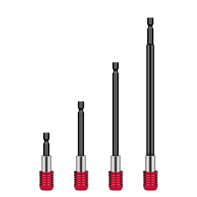 Aecsze 4 PCS Drill Bit Extension, 1/4" Hex Magnetic Drill Extension Bit Holder, Drill Extension for Impact Driver, 2", 4", 6", 12" Length, Durable Cr-V Steel, Perfect for Screws, Nuts and Drill Sockets - Image 1