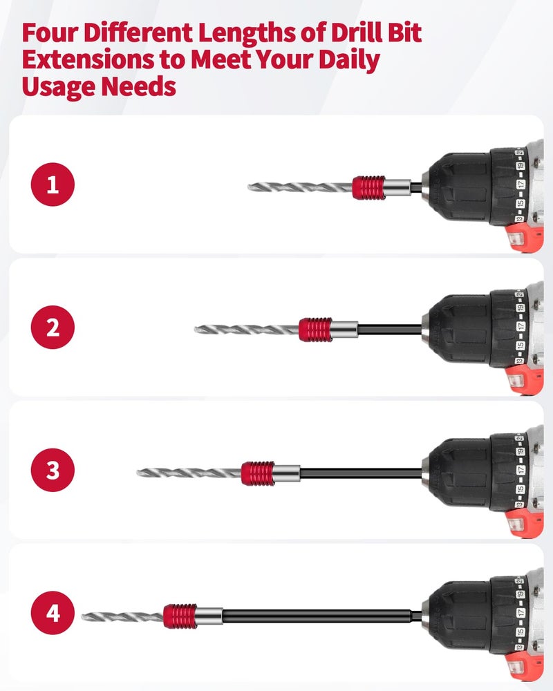 Aecsze 4 PCS Drill Bit Extension, 1/4" Hex Magnetic Drill Extension Bit Holder, Drill Extension for Impact Driver, 2", 4", 6", 12" Length, Durable Cr-V Steel, Perfect for Screws, Nuts and Drill Sockets - Image 5