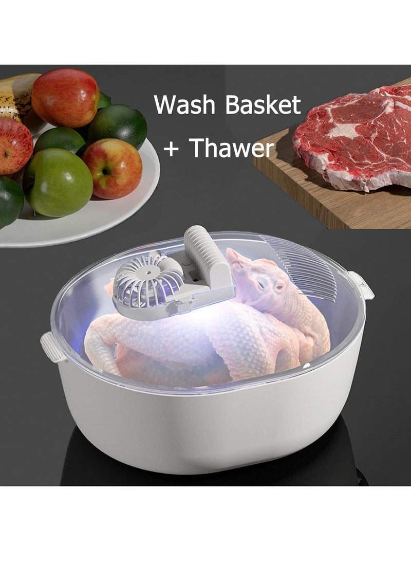 4 In1 Food Thawer Fresh Keeping Thawing Tray With Drainer Household Fruit And Vegetable Cleaning Basket 2 Size (White) - Image 3