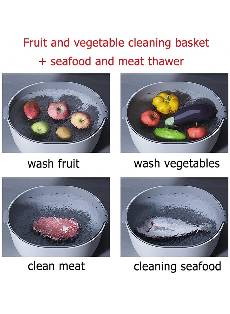 4 In1 Food Thawer Fresh Keeping Thawing Tray With Drainer Household Fruit And Vegetable Cleaning Basket 2 Size (White) - Image 4