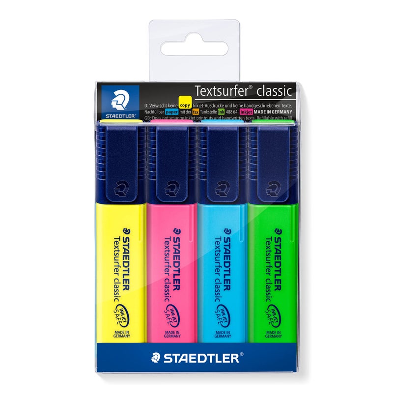 STAEDTLER 364 WP4 Textsurfer Classic Highlighter - Assorted Colours (Pack of 4) - Image 1
