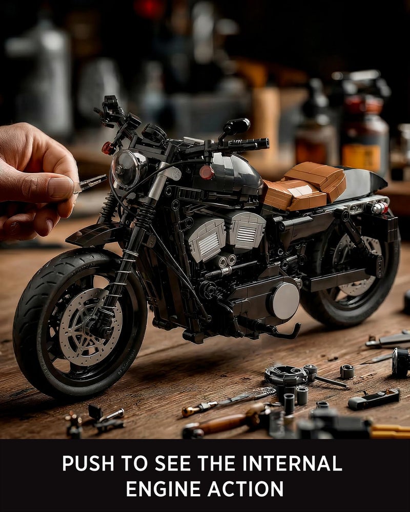 Nifeliz Iron 83 Motorcycle Model Set for Adults, Classic Cruiser Bike Building Set with Realistic Details, Collectible Display Model and Gift for Motorcycle Enthusiasts (827 PCS, NF10342) - Image 4