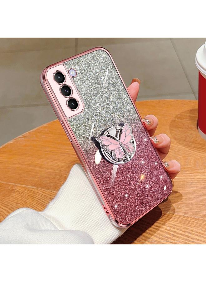 S-TOP Case For Samsung Galaxy S21+ 5G Plated Gradient Glitter Butterfly Holder TPU Phone Case - Image 1