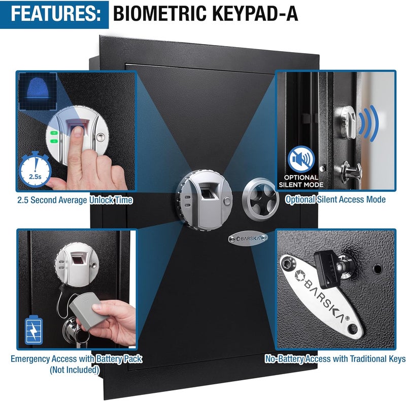 BARSKA Barska Biometric Fingerprint Security Wall Safe 052 Cubic Ft - Image 4