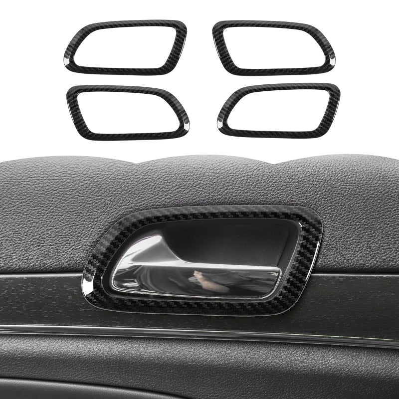 RT-TCZ RTTCZ Carbon Fiber Door Inner Grab Handle Trim Cover Door Handle Bowl Frame Decor Ring Trim Interior Accessories for Jeep Grand Cherokee 20112020 - Image 2