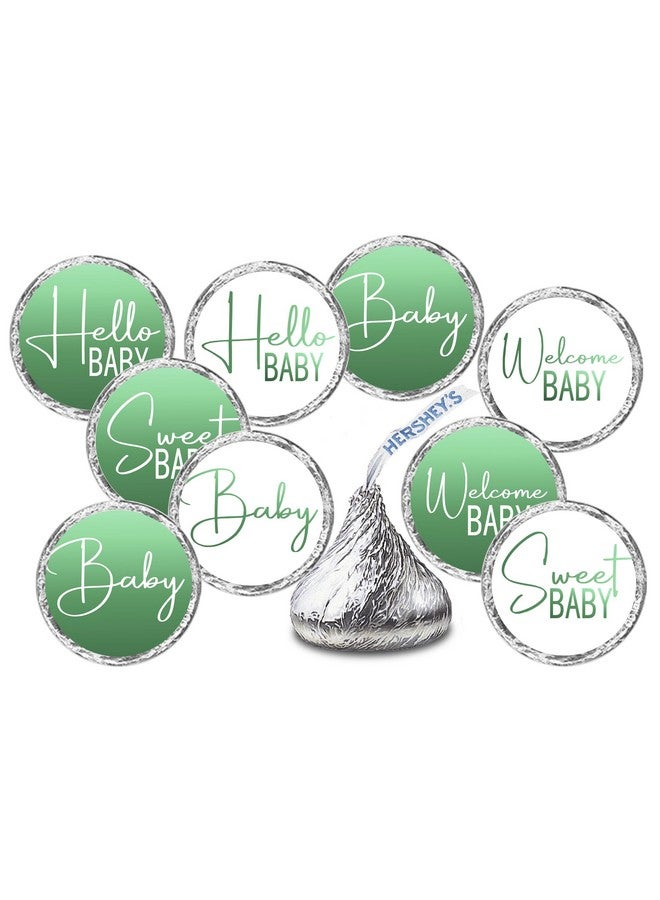 RokAPary 216 Modern Baby Shower Green Kisses Labels for Baby Shower Or Baby Sprinkle Party Or Event Decorations, Stickers, Wrappers, Favors. Made in USA - Image 1