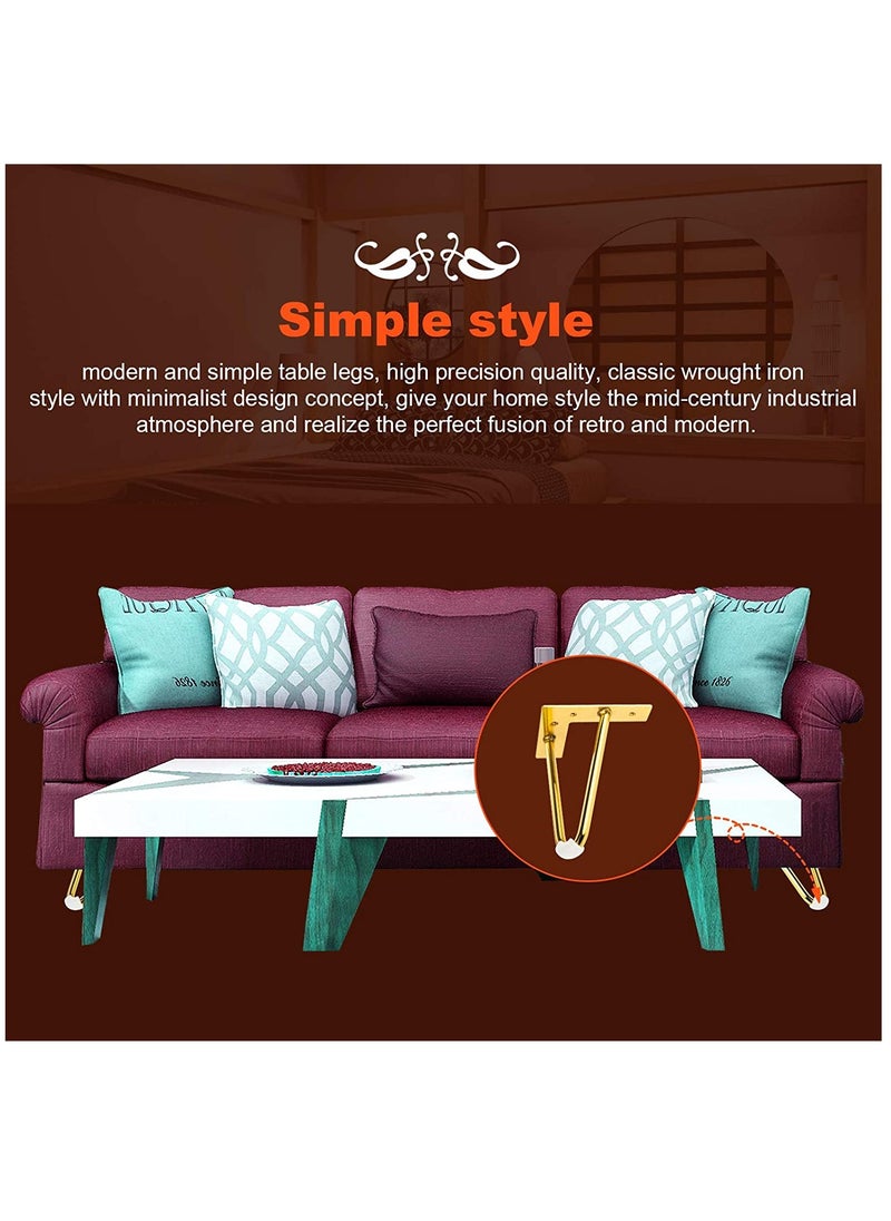 KASTWAVE - 6 inch / 15cm Gold Hairpin Table Legs, 4PCS Modern DIY Metal Furniture Legs, Double Weld Table Legs with Floor Protectors and Screws for Coffee and End Tables, Chairs, Home DIY Projects - Image 1