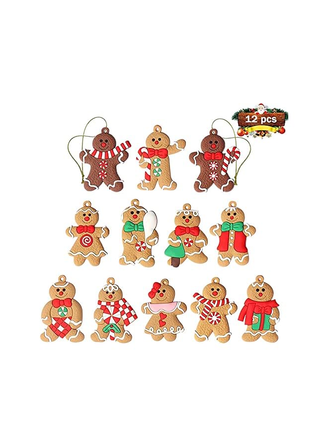 The Bros زينة شجرة عيد الميلاد على شكل رجل خبز الزنجبيل 12 قطعة لتزيين عيد الميلاد - زينة شجرة عيد الميلاد زينة خبز الزنجبيل البلاستيكية زينة معلقة لعيد الميلاد لوازم الحفلات (أ) - Image 2