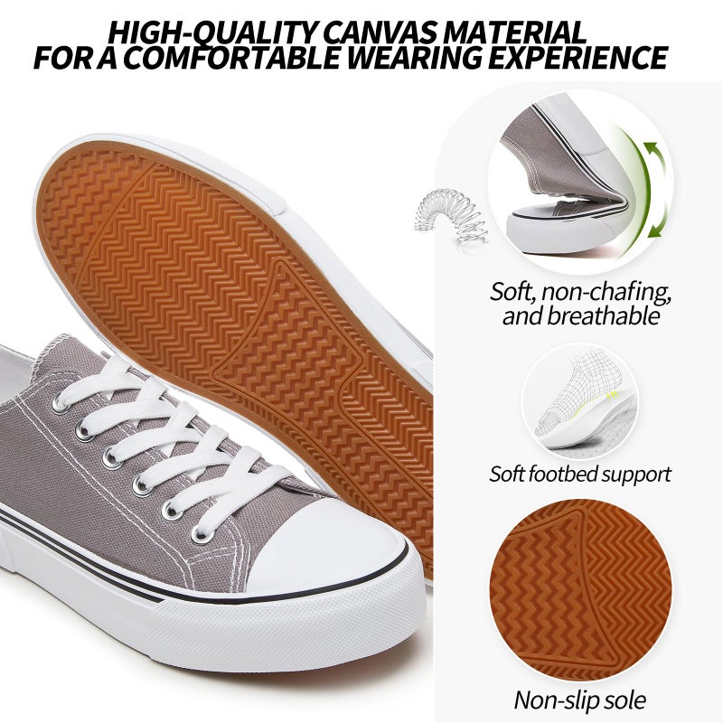 Adokoo Canvas Tennis Shoes for Women Low Top Casual White Black Sneakers for Women Lace Up Fashion Comfortable Walking Shoes (Grey,7.5) - Image 3