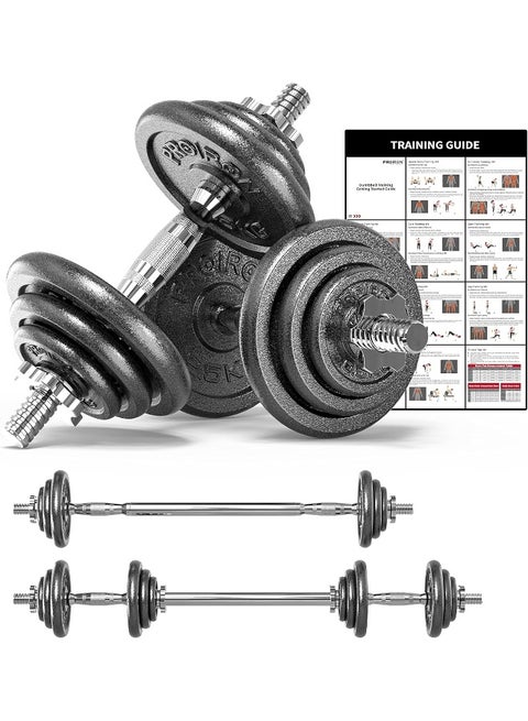 PROIRON 20kg Cast Iron Adjustable Dumbbell Set Hand Weight with Solid Dumbbell Handles Changed into Barbell Handily Perfect for Bodybuilding Fitness Weight Lifting Training Home Gym