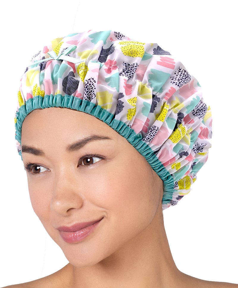 Betty Dain Reusable Shower & Bath Cap & Lined, Oversized Waterproof Shower Caps Large Designed for all Hair Lengths with PEVA Lining & Elastic Band Stretch Hem Hair Hat - Fashionista Living Color - Image 1