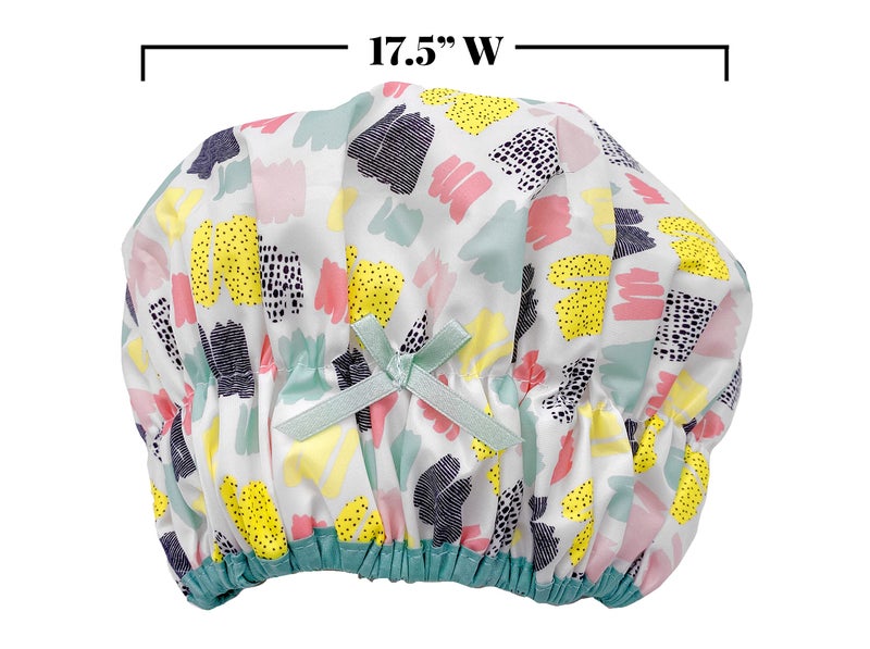 Betty Dain Reusable Shower & Bath Cap & Lined, Oversized Waterproof Shower Caps Large Designed for all Hair Lengths with PEVA Lining & Elastic Band Stretch Hem Hair Hat - Fashionista Living Color - Image 3