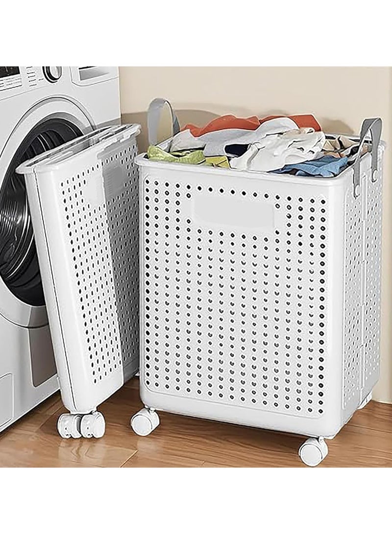 Beauenty Foldable laundry basket With handles Collapsible laundry baskets with wheels,easy to move and save space,Versatile Portable Storage Basket for Bathroom and Bathroom(Ivory White, XL(55x37.7x36)) - Image 1