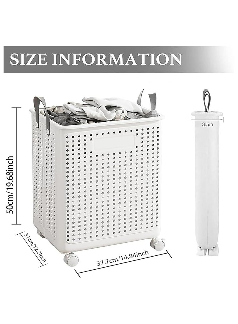 Beauenty Foldable laundry basket With handles Collapsible laundry baskets with wheels,easy to move and save space,Versatile Portable Storage Basket for Bathroom and Bathroom(Ivory White, XL(55x37.7x36)) - Image 2