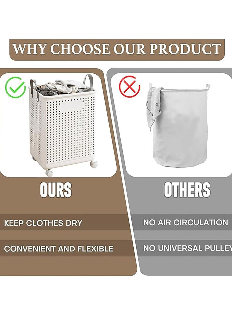 Beauenty Foldable laundry basket With handles Collapsible laundry baskets with wheels,easy to move and save space,Versatile Portable Storage Basket for Bathroom and Bathroom(Ivory White, XL(55x37.7x36)) - Image 3